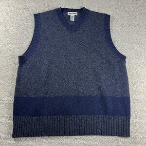 Vintage Badge V-neck Pure Wool Sweater Vest Blue Men’s Size XL